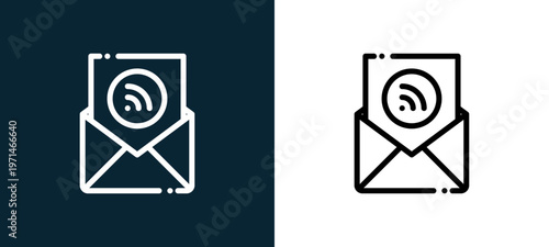 Two-color mail outline icon pair in black and white, editable stroke vector illustration for web, mobile apps, UI design, branding, and print from news journal