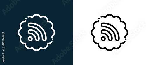 Two-color wifi outline icon pair in black and white, editable stroke vector illustration for web, mobile apps, UI design, branding, and print from news journal