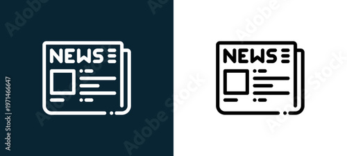 Two-color newspaper outline icon pair in black and white, editable stroke vector illustration for web, mobile apps, UI design, branding, and print from news journal