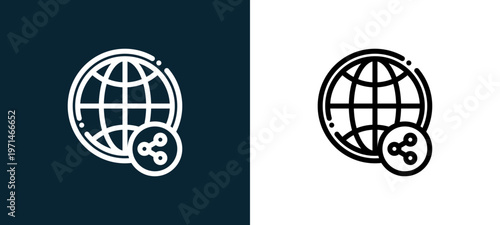 Two-color worldwide outline icon pair in black and white, editable stroke vector illustration for web, mobile apps, UI design, branding, and print from news journal