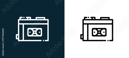 Two-color recorder outline icon pair in black and white, editable stroke vector illustration for web, mobile apps, UI design, branding, and print from news journal