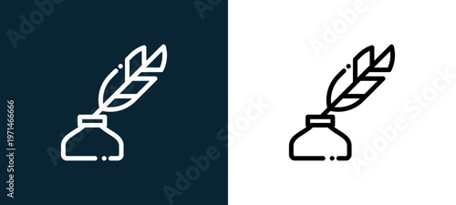 Two-color feather outline icon pair in black and white, editable stroke vector illustration for web, mobile apps, UI design, branding, and print from news journal