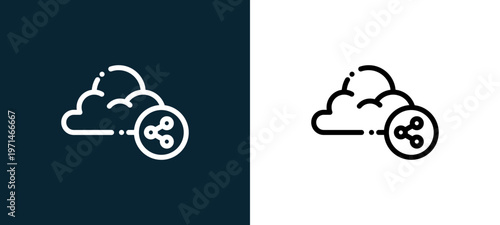 Two-color cloud outline icon pair in black and white, editable stroke vector illustration for web, mobile apps, UI design, branding, and print from news journal