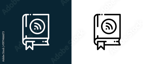 Two-color book outline icon pair in black and white, editable stroke vector illustration for web, mobile apps, UI design, branding, and print from news journal
