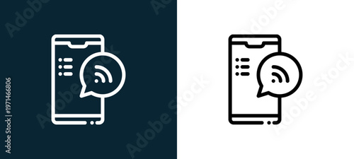 Two-color smartphone outline icon pair in black and white, editable stroke vector illustration for web, mobile apps, UI design, branding, and print from news journal