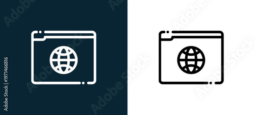 Two-color browser outline icon pair in black and white, editable stroke vector illustration for web, mobile apps, UI design, branding, and print from news journal