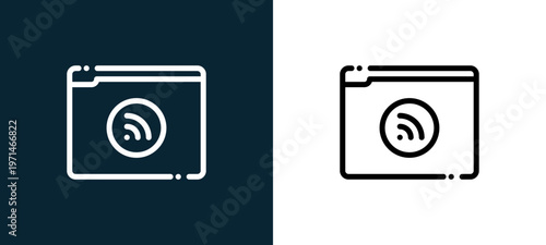 Two-color browser outline icon pair in black and white, editable stroke vector illustration for web, mobile apps, UI design, branding, and print from news journal