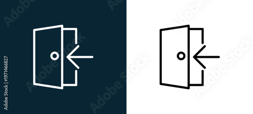 Two-color enter outline icon pair in black and white, editable stroke vector illustration for web, mobile apps, UI design, branding, and print from essentials