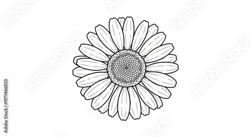 Black and White Daisy Flower Illustration with Detailed Petals