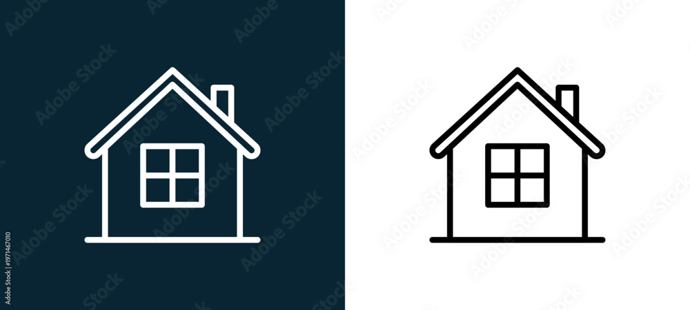 Fototapeta premium Two-color homepage outline icon pair in black and white, editable stroke vector illustration for web, mobile apps, UI design, branding, and print from essentials