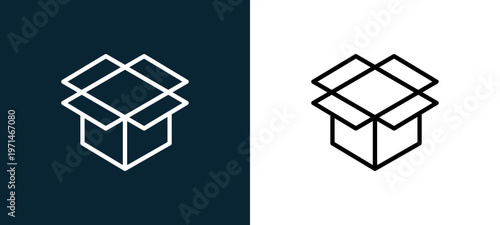 Two-color box outline icon pair in black and white, editable stroke vector illustration for web, mobile apps, UI design, branding, and print from essentials
