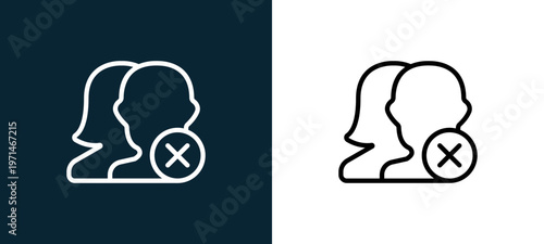 Two-color unfriend outline icon pair in black and white, editable stroke vector illustration for web, mobile apps, UI design, branding, and print from essentials