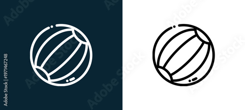 Two-color ball outline icon pair in black and white, editable stroke vector illustration for web, mobile apps, UI design, branding, and print from fair