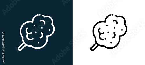 Two-color cotton candy outline icon pair in black and white, editable stroke vector illustration for web, mobile apps, UI design, branding, and print from fair