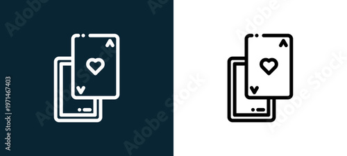 Two-color cards outline icon pair in black and white, editable stroke vector illustration for web, mobile apps, UI design, branding, and print from fair
