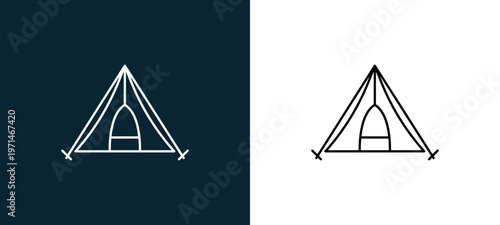 Two-color big tent outline icon pair in black and white, editable stroke vector illustration for web, mobile apps, UI design, branding, and print from travelling