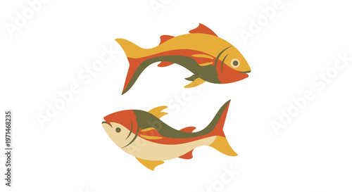 Fish Stylized Illustration Showcasing Two Colorful Aquatic Animals