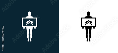 Two-color hips x rays image on standing man hands outline icon pair in black and white, editable stroke vector illustration for web, mobile apps, UI design, branding, and print from body parts