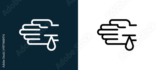 Two-color blood drop on a hand wound outline icon pair in black and white, editable stroke vector illustration for web, mobile apps, UI design, branding, and print from body parts