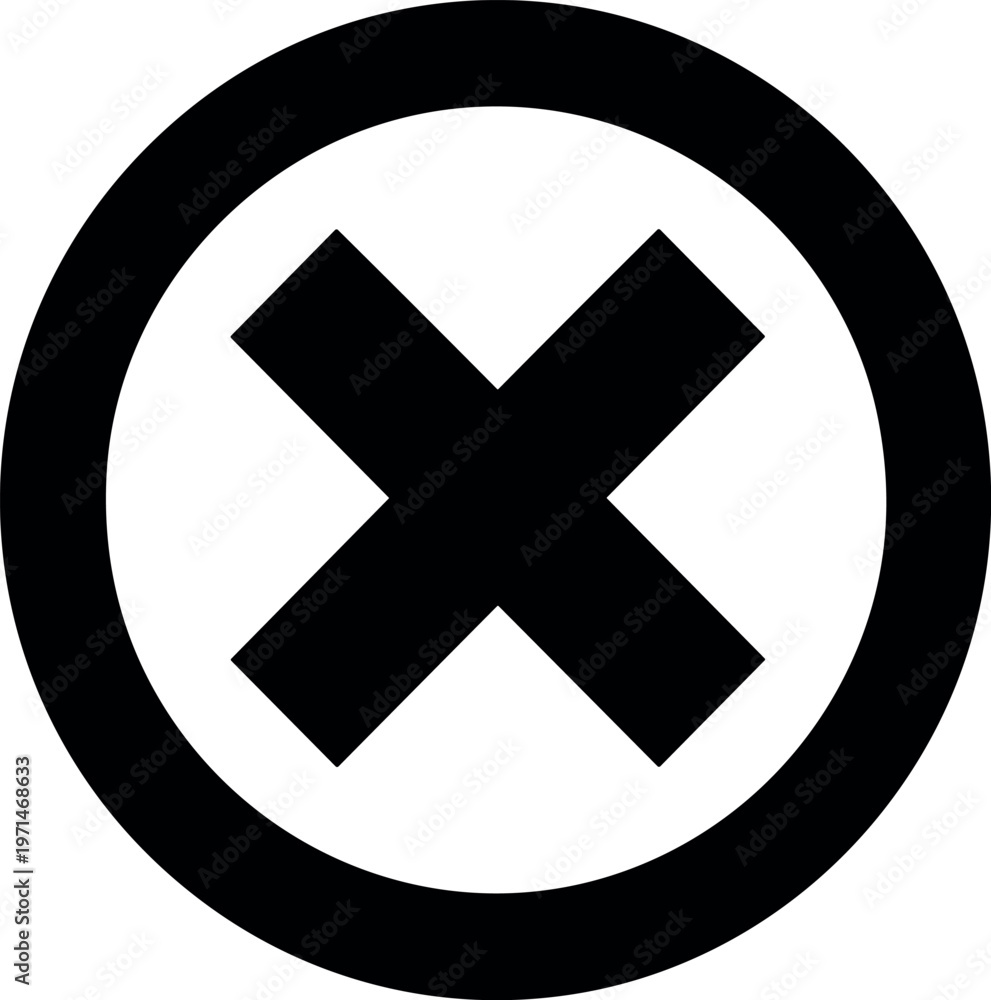 Fototapeta premium Cross Mark in Circle Icon Cancel Close Delete Symbol Negative Sign Minimal Black Flat Vector Illustration