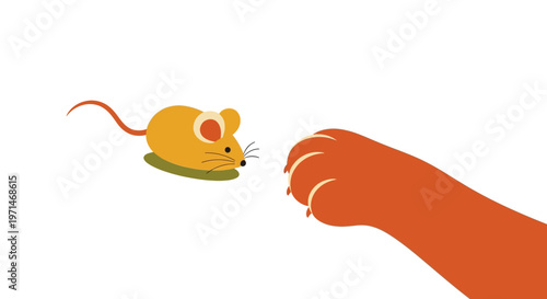 Cat Paw Playing with a Toy Mouse Flat Illustration