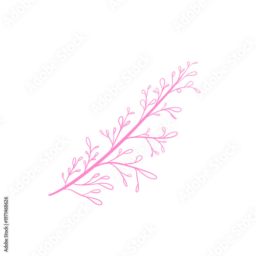 Doodle oval branch leaf aesthetic tendrils leaf illustration cartoon with baby pink color that can be used for sticker, icon, decorative, e.t.c