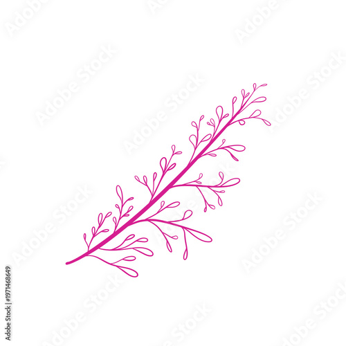 Doodle oval leaf aesthetic tendrils branch leaf illustration cartoon with medium pink color that can be used for sticker, icon, decorative, e.t.c