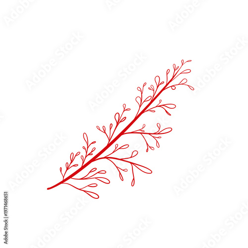 Doodle oval leaf aesthetic tendrils leaf illustration cartoon with red color that can be used for book,, icon, decorative, e.t.c