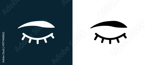 Two-color closed eyes with lashes and brows outline icon pair in black and white, editable stroke vector illustration for web, mobile apps, UI design, branding, and print from body parts