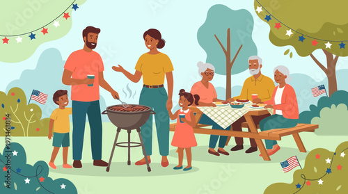 Family Independence Day Picnic and Barbecue Celebration in the Park