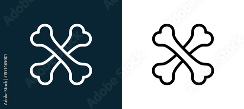 Two-color bones cross outline icon pair in black and white, editable stroke vector illustration for web, mobile apps, UI design, branding, and print from body parts