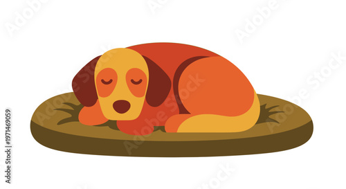 Dog Sleeping Peacefully on Soft Pet Bed in Warm Illustration Style