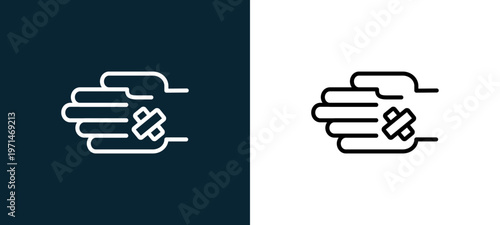 Two-color wound in a hand outline icon pair in black and white, editable stroke vector illustration for web, mobile apps, UI design, branding, and print from body parts