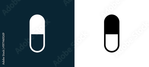 Two-color capsule black and white variant outline icon pair in black and white, editable stroke vector illustration for web, mobile apps, UI design, branding, and print from body parts
