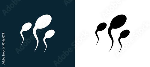 Two-color sperms outline icon pair in black and white, editable stroke vector illustration for web, mobile apps, UI design, branding, and print from body parts