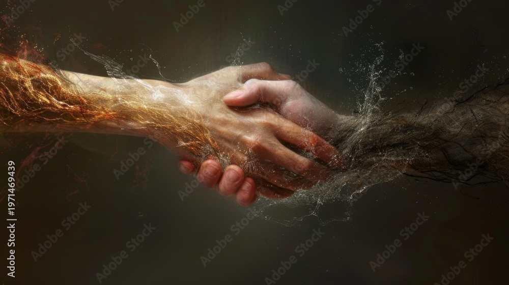 Fototapeta premium Surreal handshake of fire and water in fantasy art