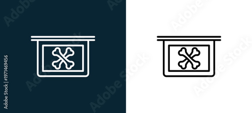 Two-color bones x ray vision outline icon pair in black and white, editable stroke vector illustration for web, mobile apps, UI design, branding, and print from body parts