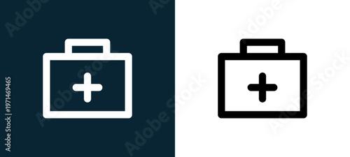 Two-color medical kit outline icon pair in black and white, editable stroke vector illustration for web, mobile apps, UI design, branding, and print from body parts