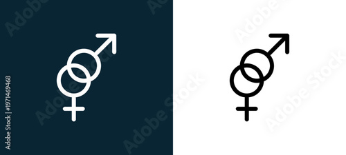 Two-color male and female gender outline icon pair in black and white, editable stroke vector illustration for web, mobile apps, UI design, branding, and print from body parts