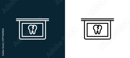 Two-color tooth x rays vision outline icon pair in black and white, editable stroke vector illustration for web, mobile apps, UI design, branding, and print from body parts