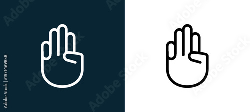 Two-color hunger games hand gesture outline icon pair in black and white, editable stroke vector illustration for web, mobile apps, UI design, branding, and print from body parts