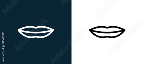 Two-color human lips outline icon pair in black and white, editable stroke vector illustration for web, mobile apps, UI design, branding, and print from body parts