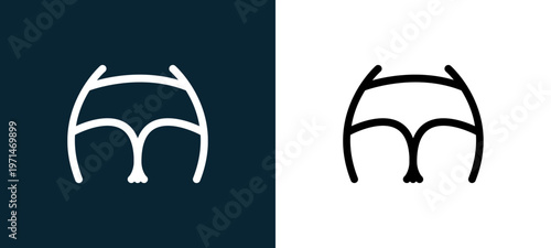 Two-color butt wearing underwear outline icon pair in black and white, editable stroke vector illustration for web, mobile apps, UI design, branding, and print from body parts