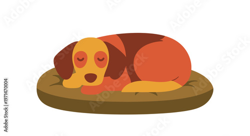 Dog Sleeping Peacefully on a Comfortable Pet Bed in a Cute Cartoon Style
