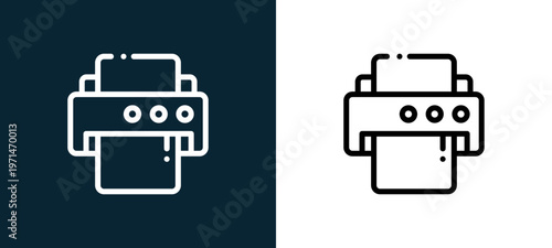 Two-color printer outline icon pair in black and white, editable stroke vector illustration for web, mobile apps, UI design, branding, and print from TAB BAR AND SETTINGS