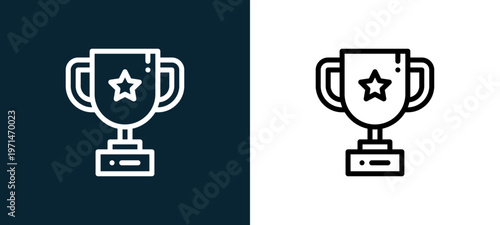 Two-color trophy outline icon pair in black and white, editable stroke vector illustration for web, mobile apps, UI design, branding, and print from TAB BAR AND SETTINGS