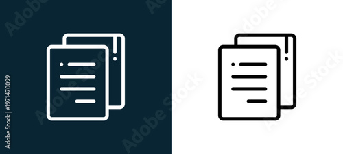 Two-color copy outline icon pair in black and white, editable stroke vector illustration for web, mobile apps, UI design, branding, and print from TAB BAR AND SETTINGS