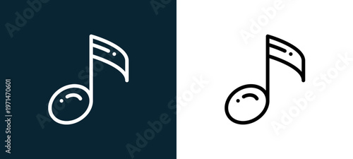 Two-color music outline icon pair in black and white, editable stroke vector illustration for web, mobile apps, UI design, branding, and print from TAB BAR AND SETTINGS