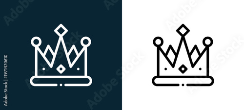 Two-color crown outline icon pair in black and white, editable stroke vector illustration for web, mobile apps, UI design, branding, and print from TAB BAR AND SETTINGS