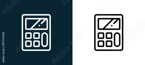 Two-color calculate outline icon pair in black and white, editable stroke vector illustration for web, mobile apps, UI design, branding, and print from TAB BAR AND SETTINGS